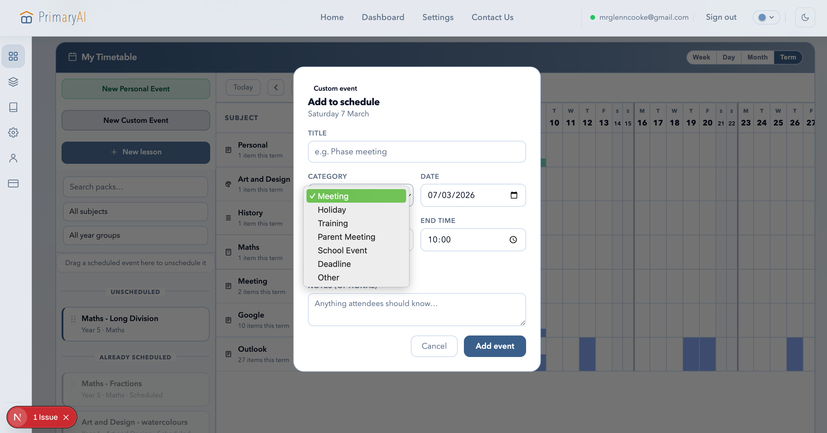 PrimaryAI lesson pack generator and result view