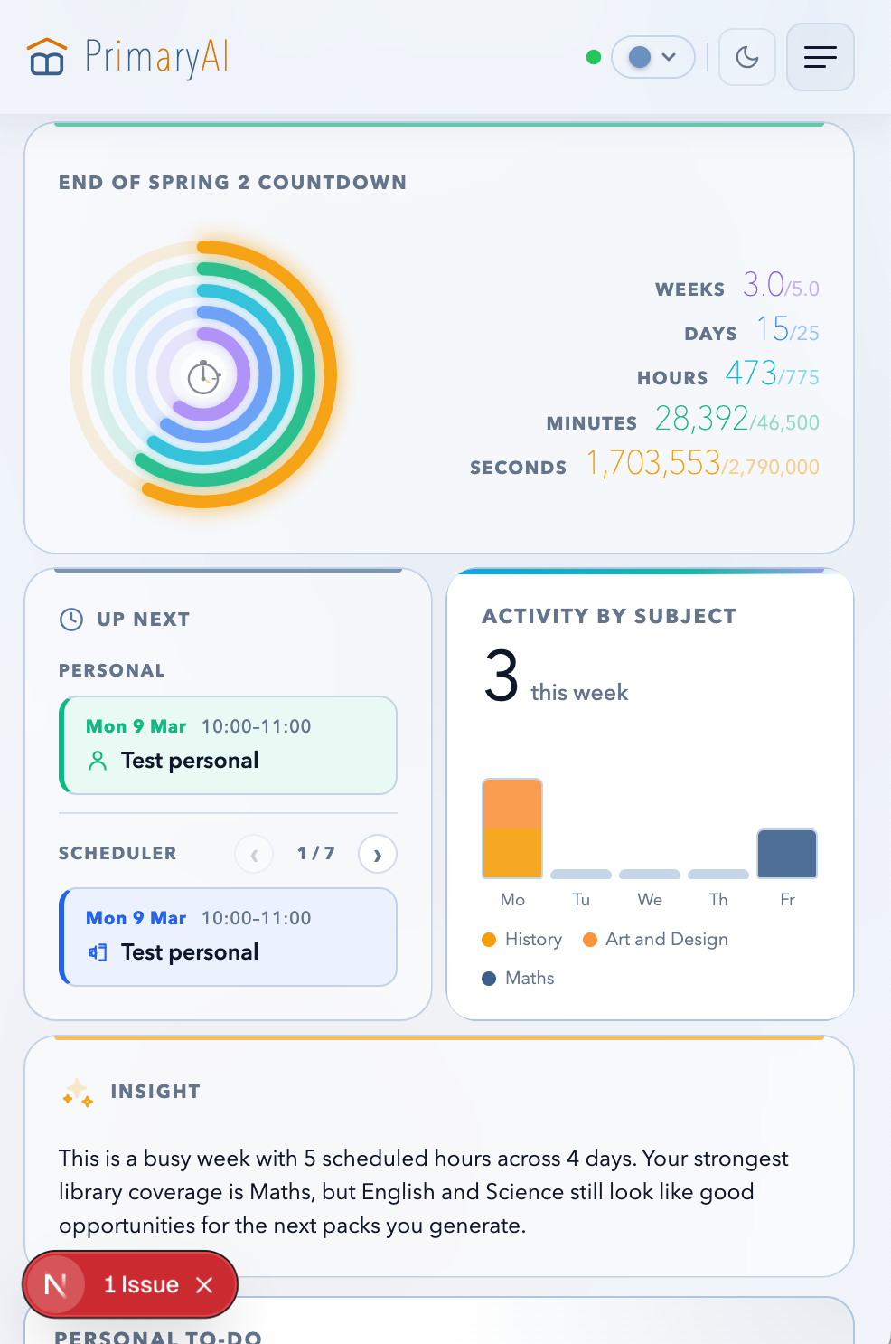 PrimaryAI on a mobile phone showing schedule and resources